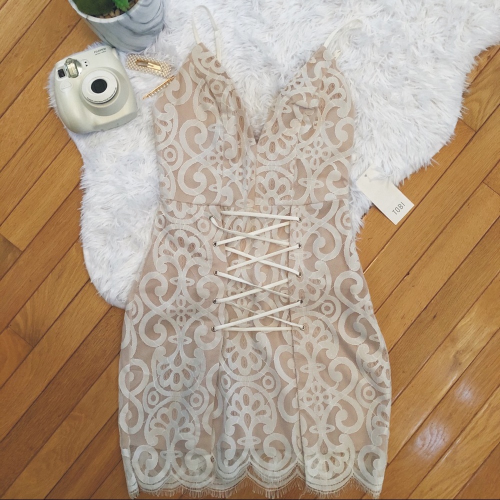 White Lace Up Bodycon Dress